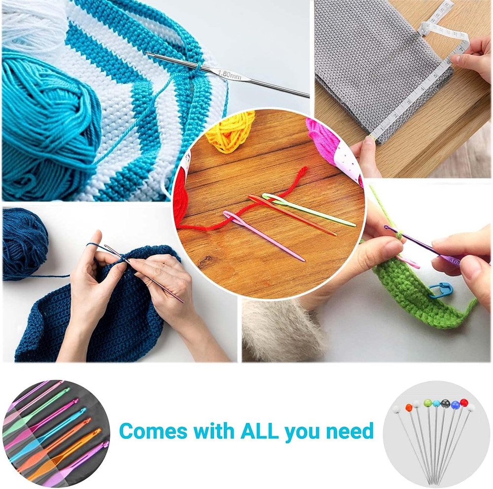 Crochet Hook Set with Yarn – 100pc Knitting Needles, Sewing & Craft Tools Kit