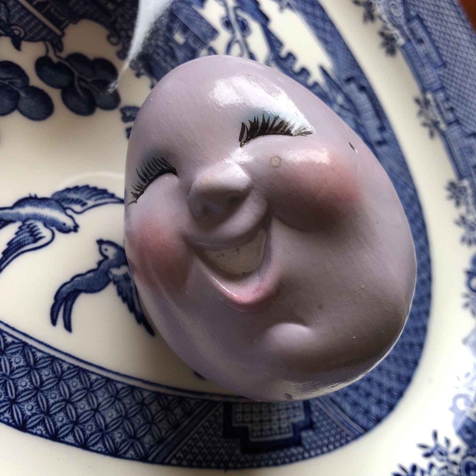 Vintage Ceramic Eggs In Antique Egg Carton