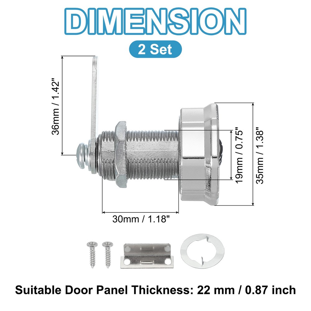 2Pcs 1-3/16" Combination Cabinet Cam Lock Cylinder Password Coded Lock Silver