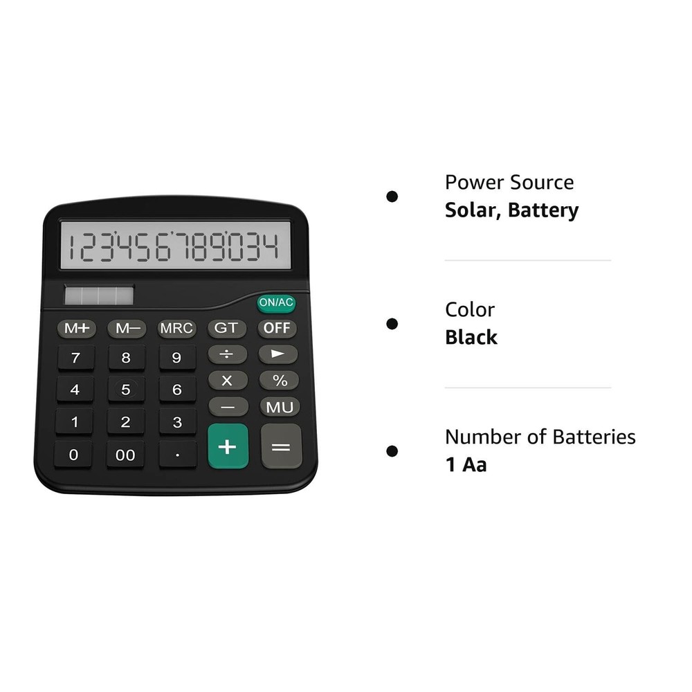 Helect Calculator, Standard Function Desktop Calculator (Black) Black