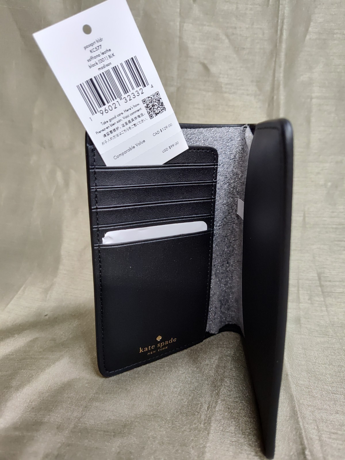 NWT Kate Spade Madison Saffiano Leather Passport Holder Black KC577