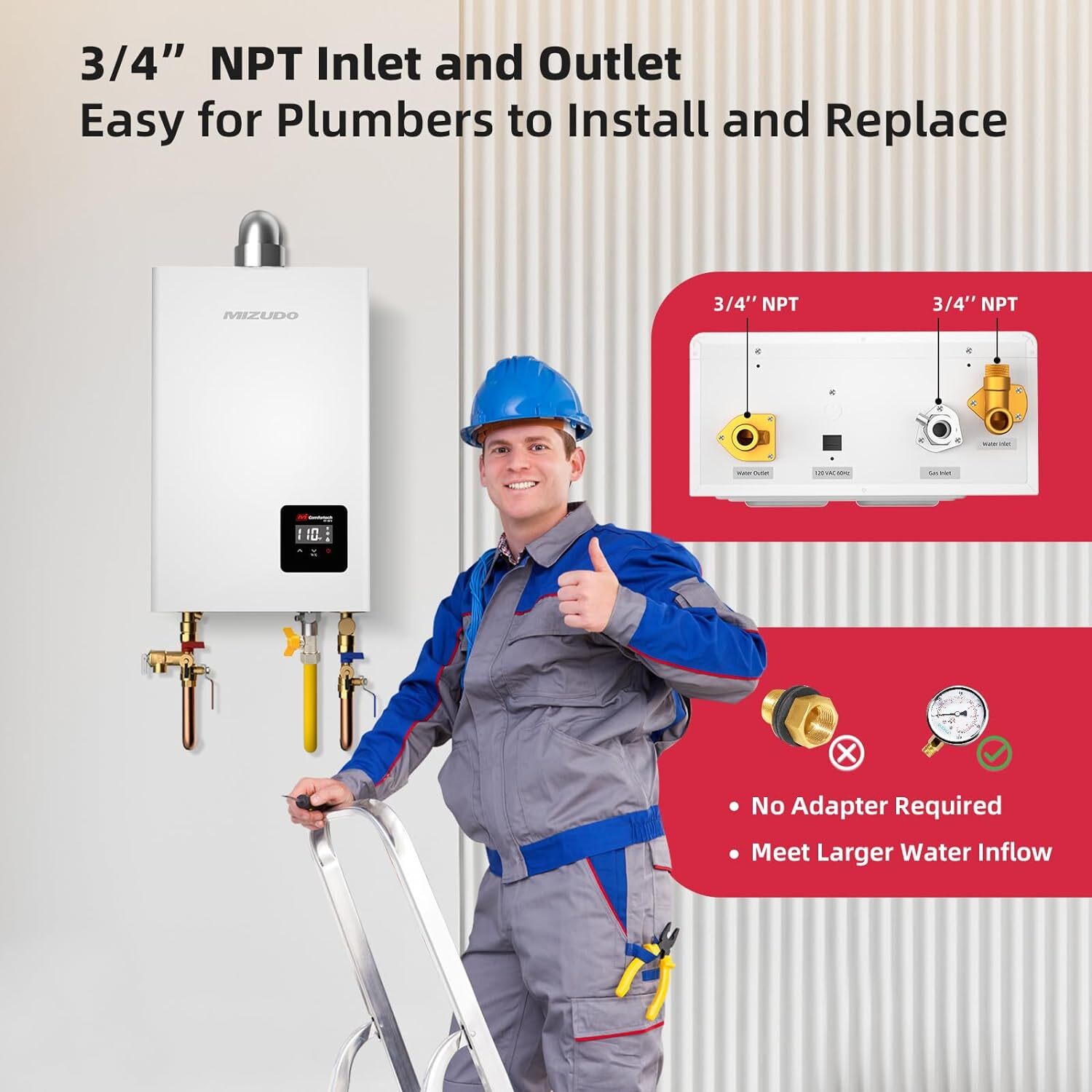 MIZUDO 3.6 GPM Indoor Tankless Water Heater On-Demand Whole House Natural Gas