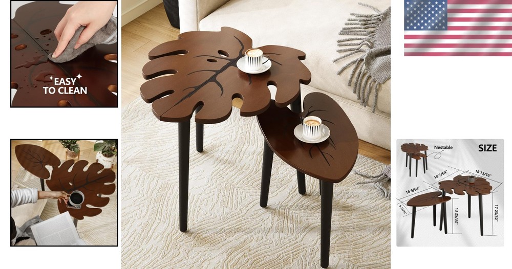 Compact Modern Nesting Tables with Monstera Leaf Design - Perfect for Any Room