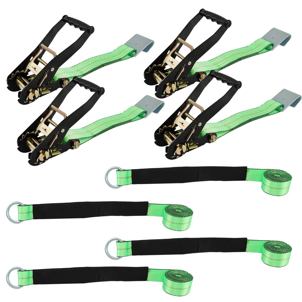 3,300 Pound Safe Working Load Green Polyester Car Tie Down with Flat Hooks New