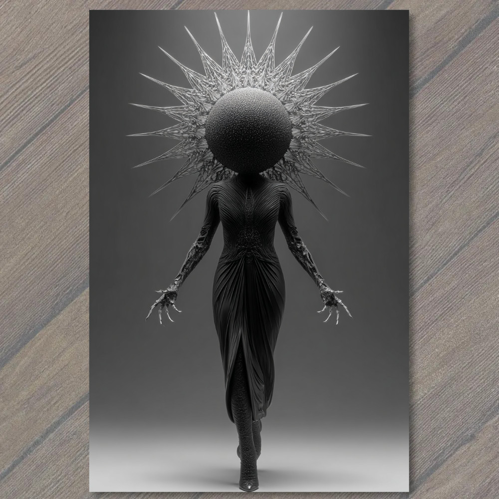 POSTCARD Dark Goddess Orb Head Crown Shadow Gothic Horror Creature