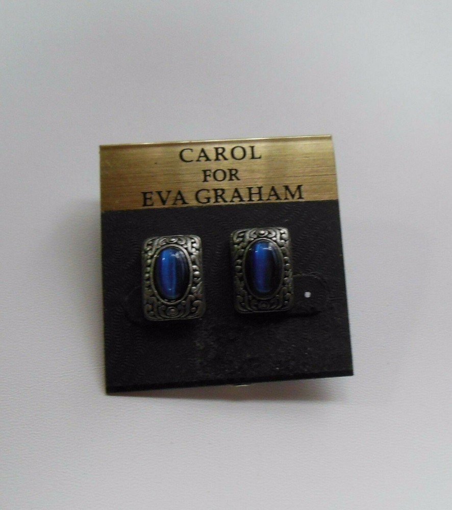 Carol For Eva Graham Post Earrings Blue & Silver Rectangle