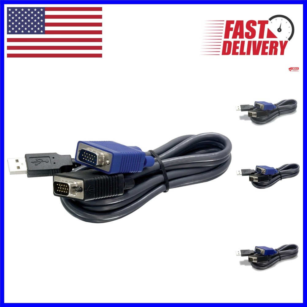 Flexible 15Ft USB VGA KVM Cable for KVM Switch Connection – NDAA Compliant