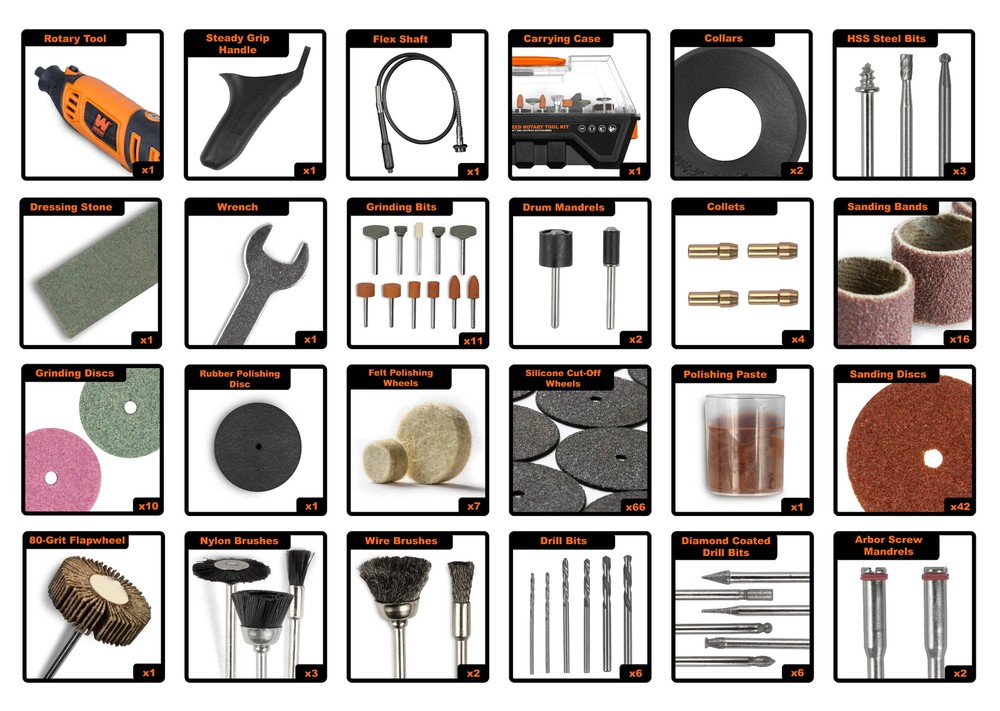 ROTARY TOOL SET Variable Speed with 190-Piece Accessories, Flex Shaft