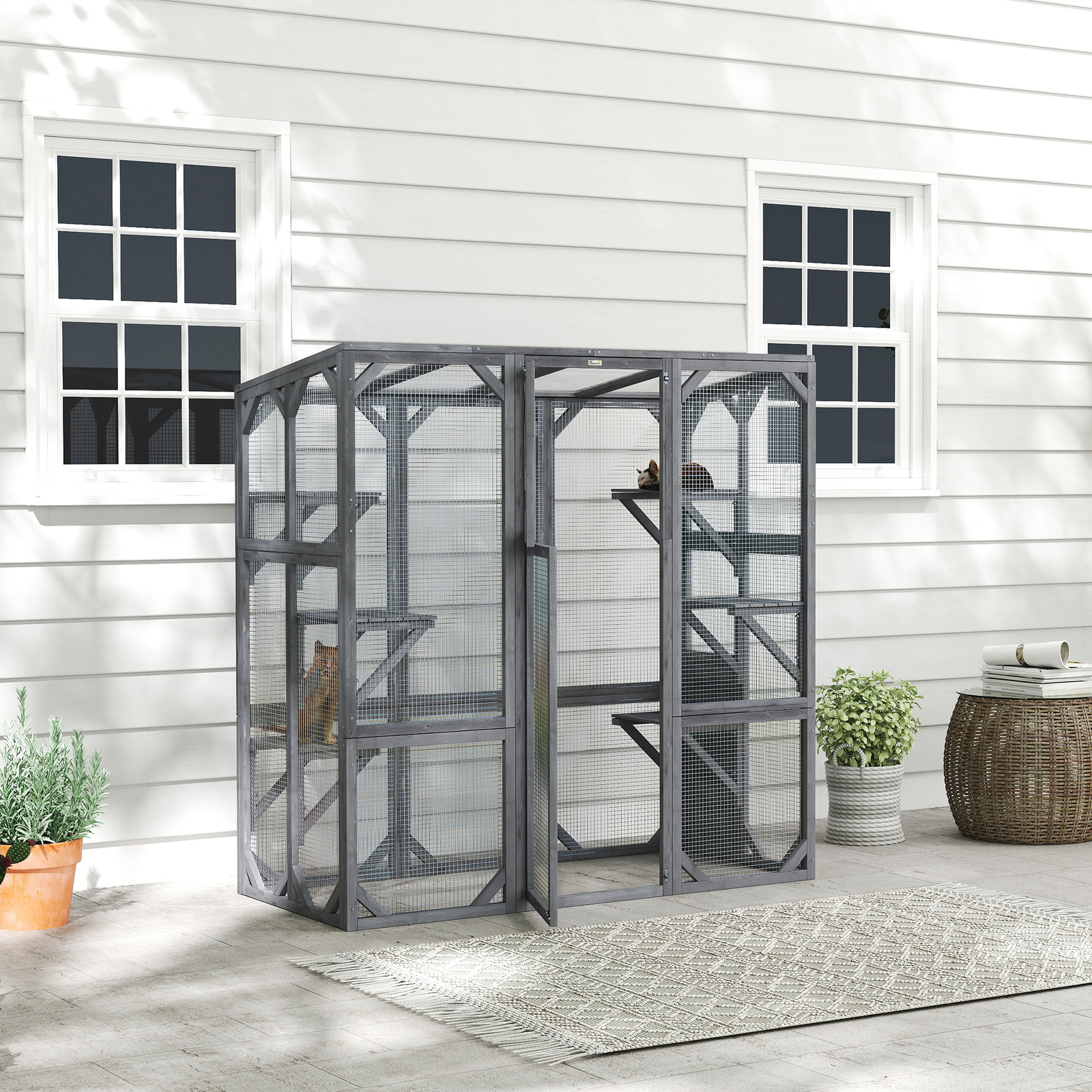 PawHut Catio Outdoor Cat Enclosure for 1-3 Cats, 59" x 28" x 60", Gray