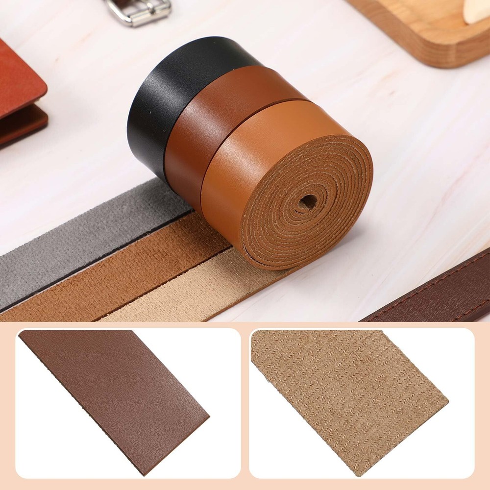 3 Rolls Leather Strap Leather Belt Strips Flat Leather Straps Single Sided Fa...