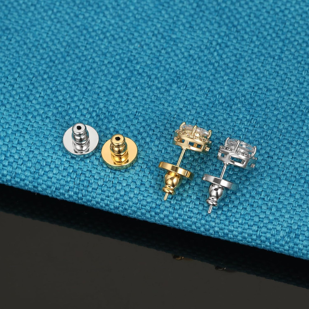 4PCS Earring Backs Replacement for Studs,Flat Locking Pierced Support Backing F