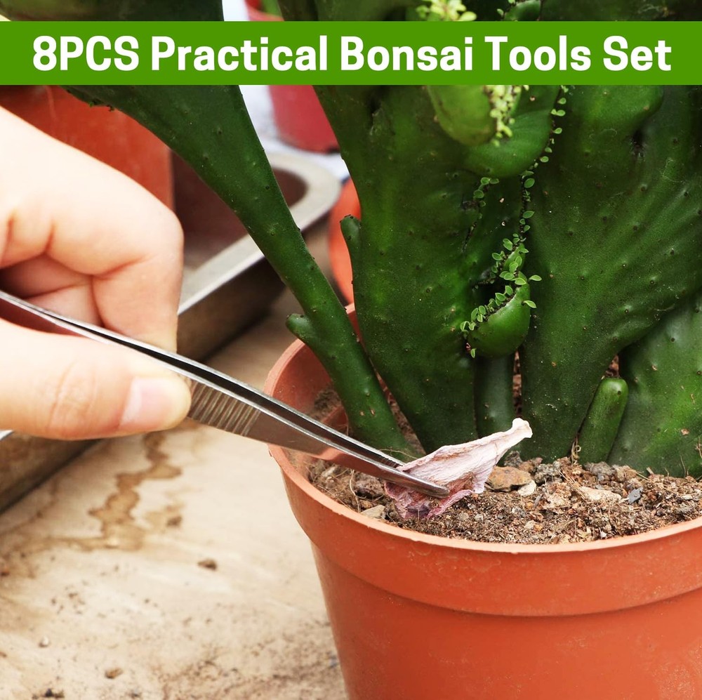 Bonsai Set 8 Pcs - Include Pruner,Fold Scissors,Mini Rake,Bud & Leaf Trimmer ...