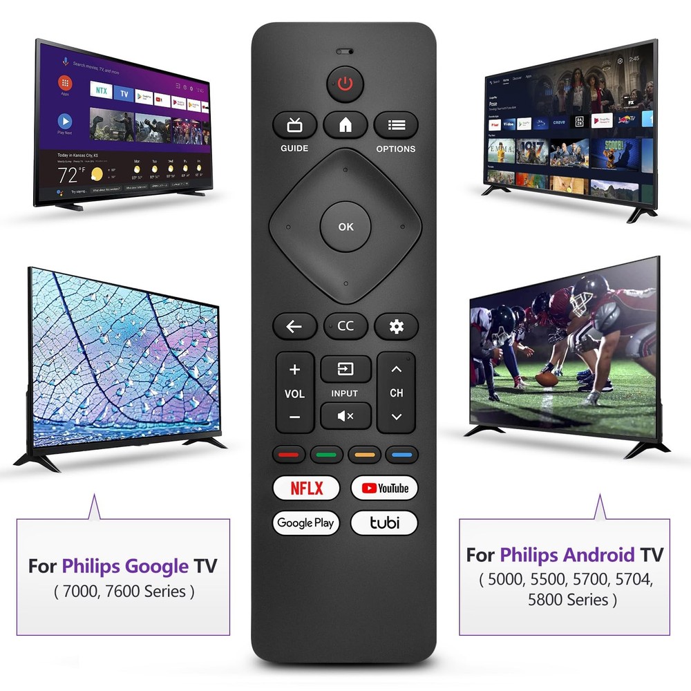 Replacement for Philips-Smart-TV-Remote-Control, Philips TV, Black