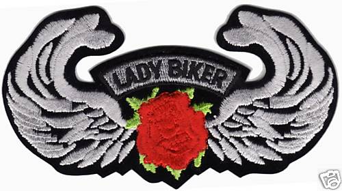 LADY BIKER WITH ROSE & WINGS RED PATCH - PT256ARD