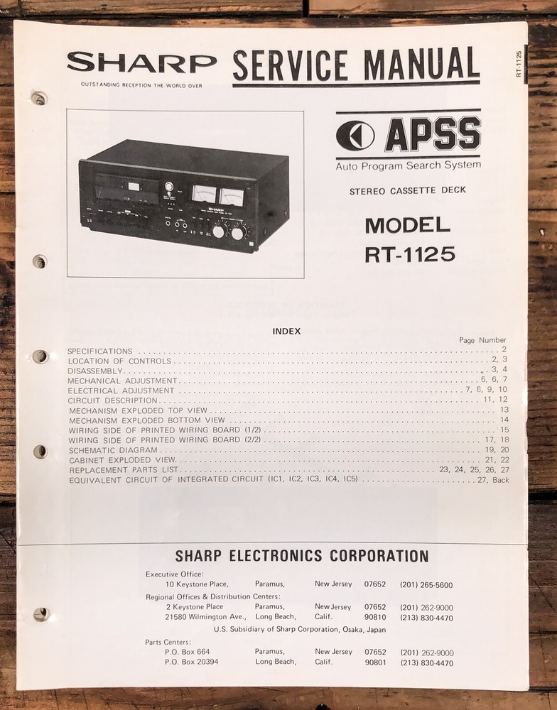 Sharp RT-1125 Cassette  Service Manual *Original*