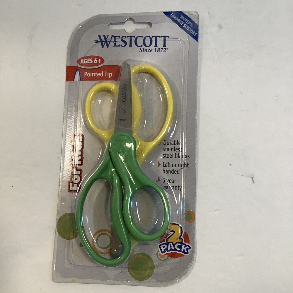 Westcott 5" Pointed Kids Scissors, Assorted Colors, 2 Pack , New Sealed