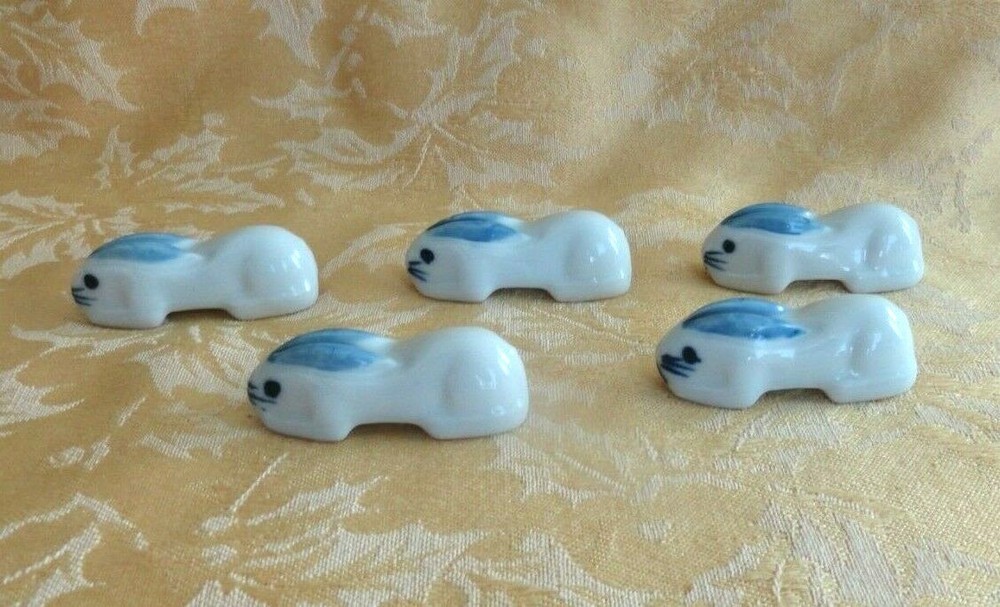 Five Porcelain Bunny Rabbit Chopsticks Racks