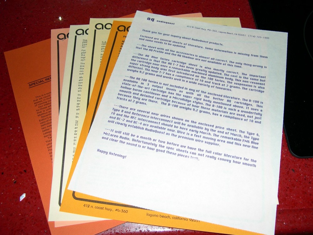 1984-85 AUDIOQUEST AUDIO COMPONENT BROCHURES