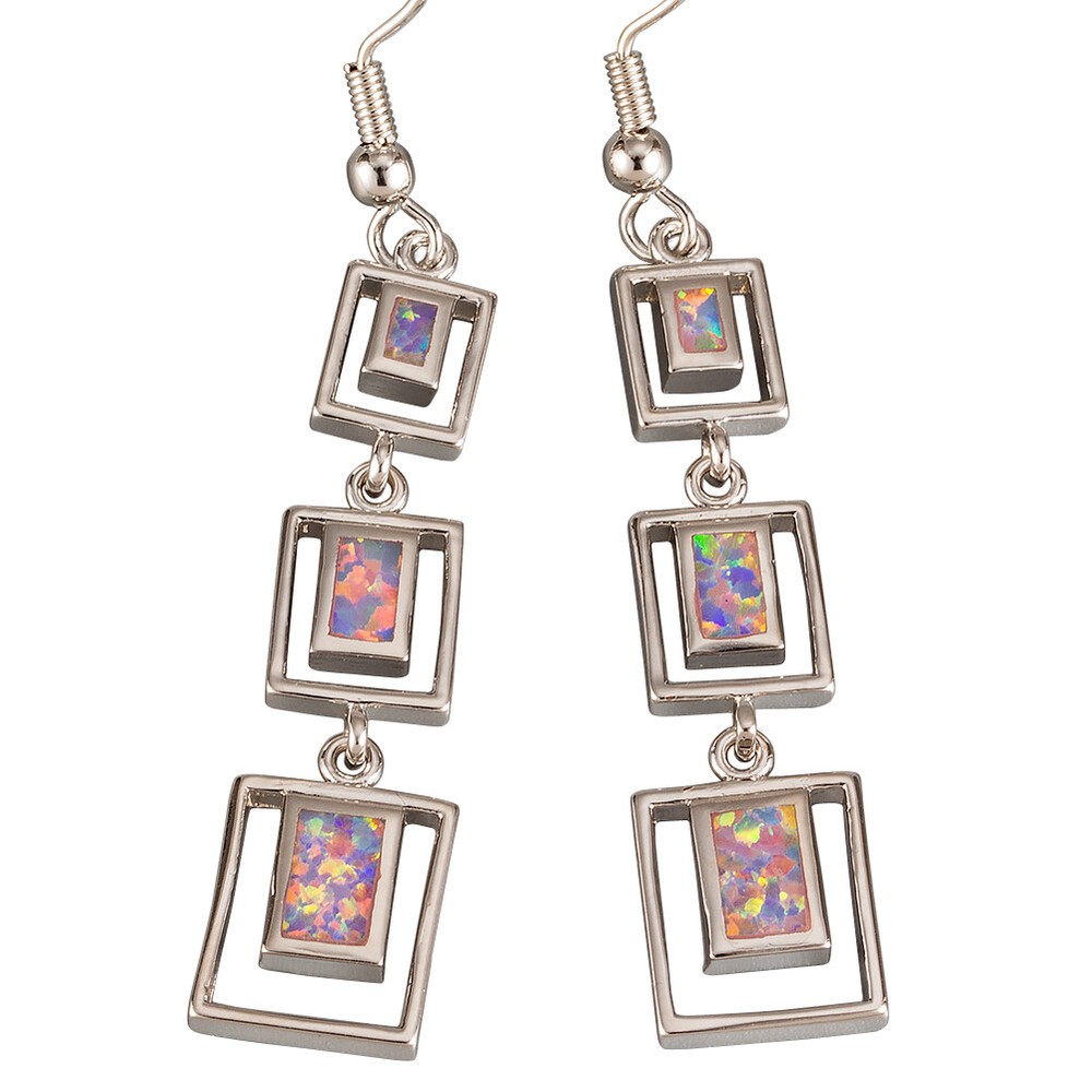 3 Rectangle Shape Lavender Purple Fire Opal Silver Jewelry Dangle Drop Earrings
