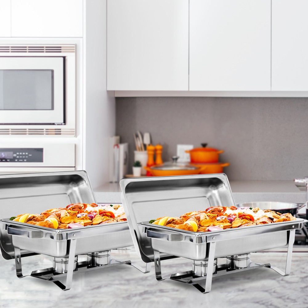 2 Round Chafing Dish Stainless Steel Combo Buffet Set and 2 Rectangular Chafers