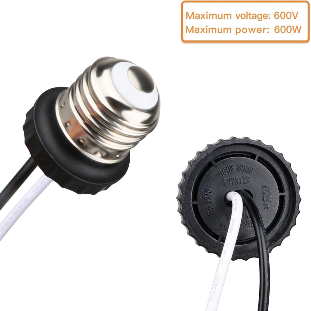 Helunsi E26 Socket Adapter, 6 Pack Light Bulb Pigtail, Screw in Orange