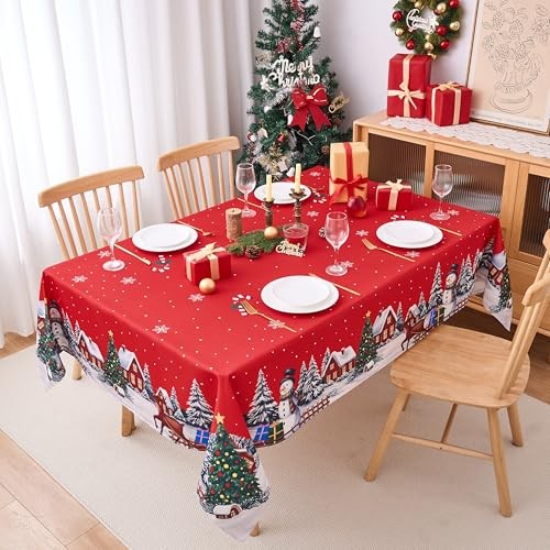 Christmas Tablecloths 84" x 60" (Rectangular) V64 Christmas Snow House