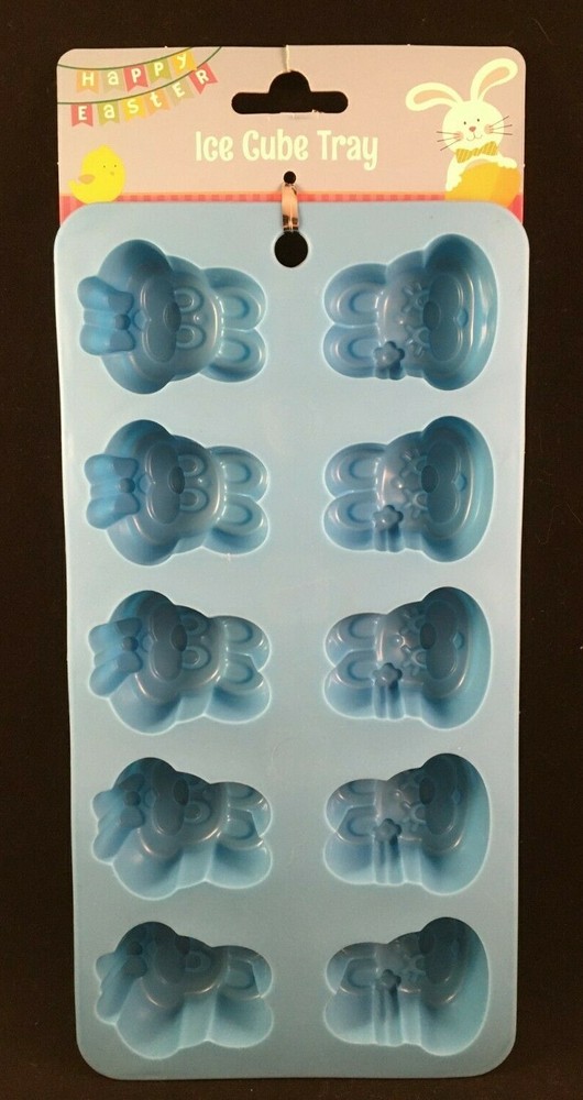 Easter Bunny Faces - Ice Cube Tray - 10 Mold Tray - Happy Easter - Blue
