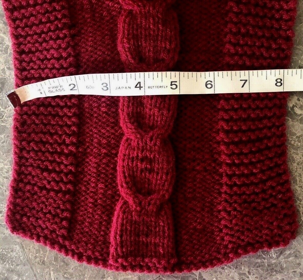 Hand Knitted Red Scarf Shawl Cable Pattern Wool Blend