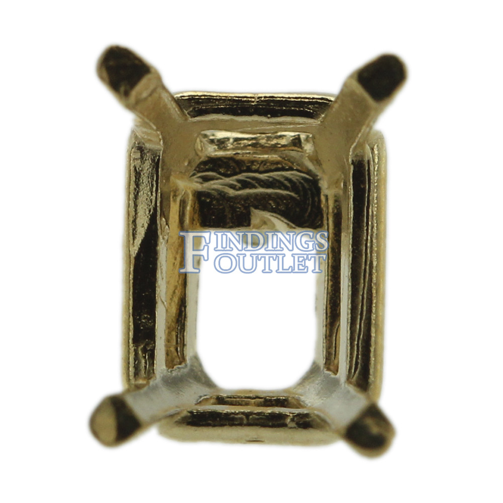 14k Yellow Gold Emerald Cut Stud Earring Mounting Setting Push Back Post 4 Prong