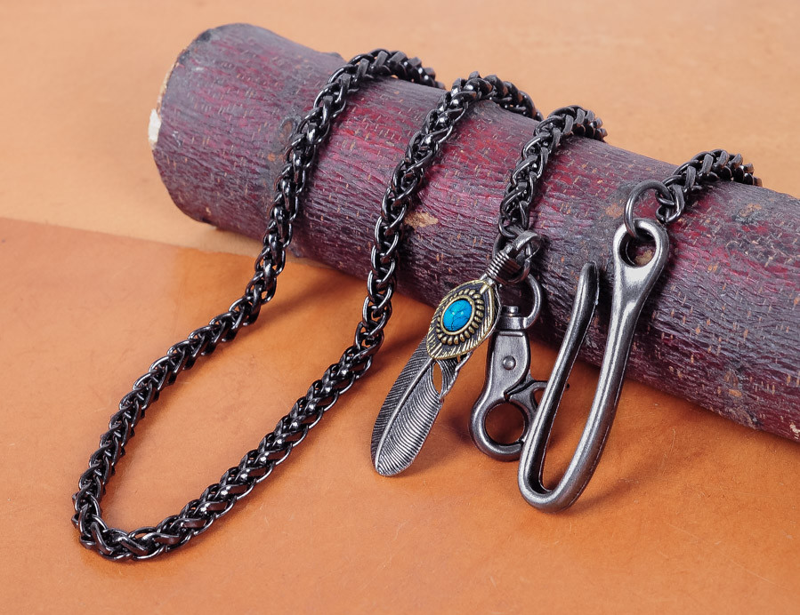 30" Basic Strong Twisted Feather Biker Trucker Keychain Key Jean Wallet Chain