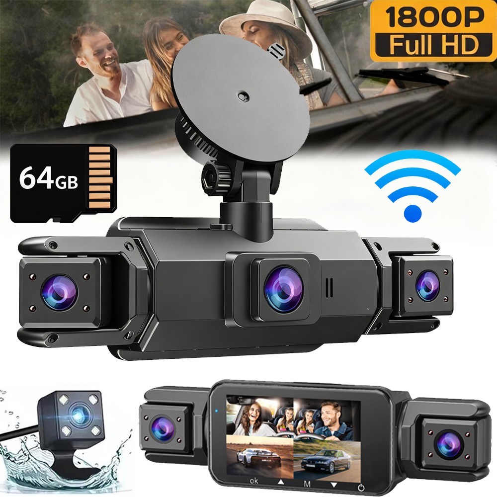 Dash Cam 4 Channel 360° Front Rear Inside DashCam, HD 1080P Car Camera 64GB