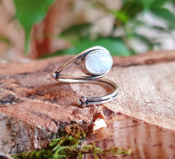 Rainbow Moonstone Ring Solid 925 Silver Adjustable Statement Ring All Size SR553