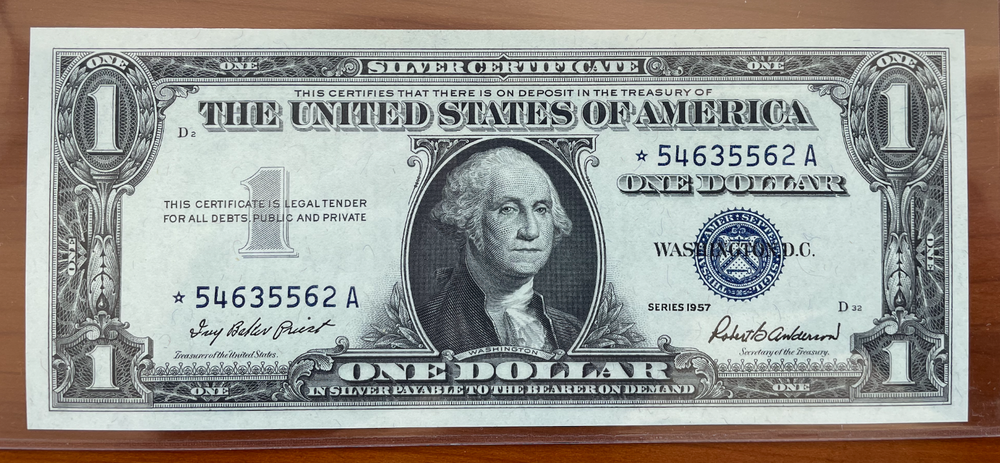 (5) FR 1619 $1 "SILVER CERTIFICATE" STAR NOTE 1957 RAW GEM