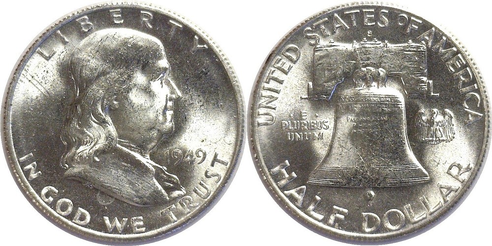 1949-S 50C Franklin Silver Half Dollar Uncirculated