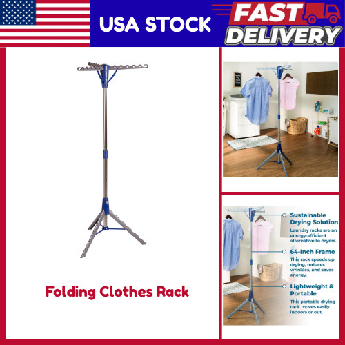 Steel Tripod 64 Inch Folding Clothes Drying Rack 3 Arm Space Saving