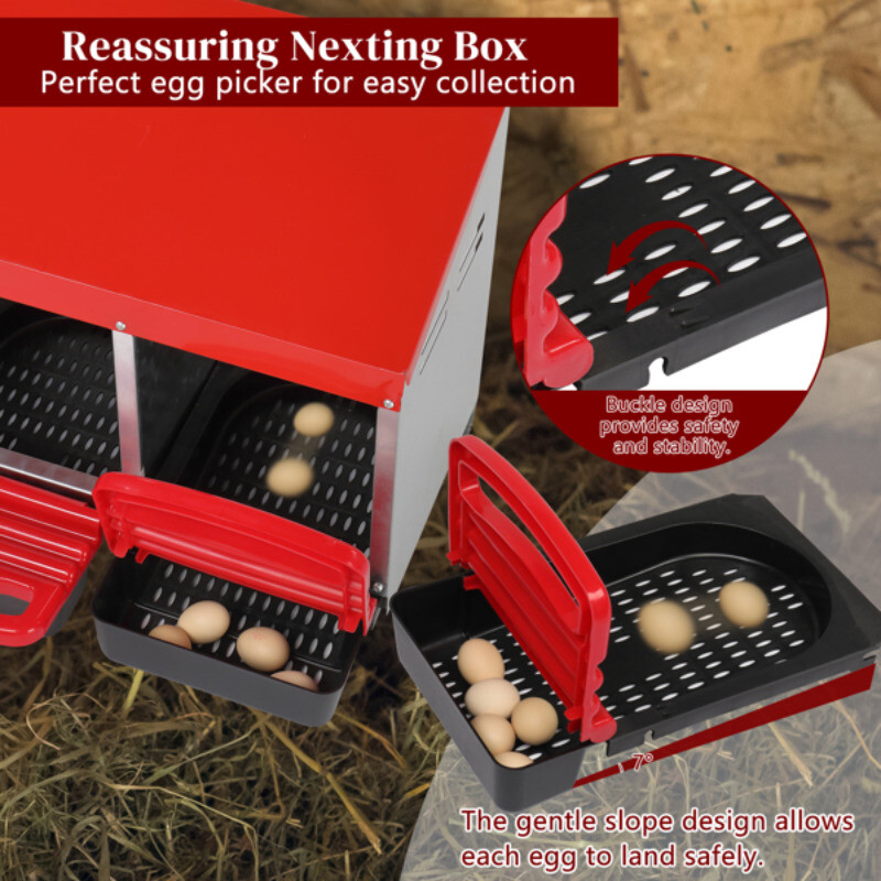 3 Compartment Roll Out Chicken Nesting Box with Plastic Basket Egg Nest Coop Box