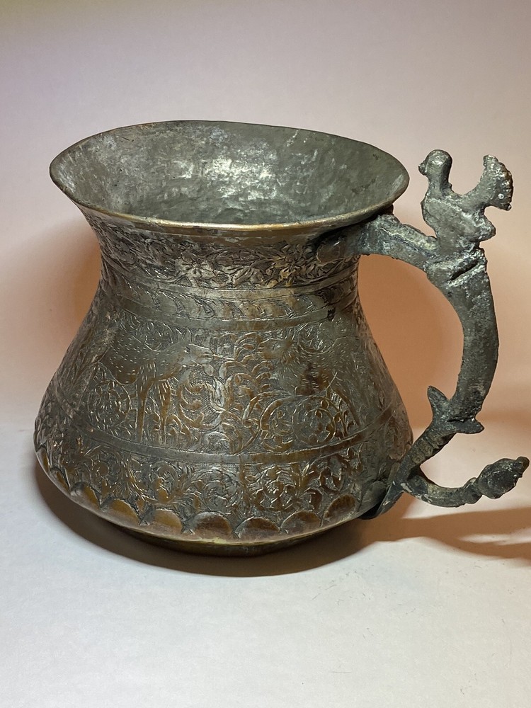 Vintage Middle Eastern Engraved Copper Metal Pitcher