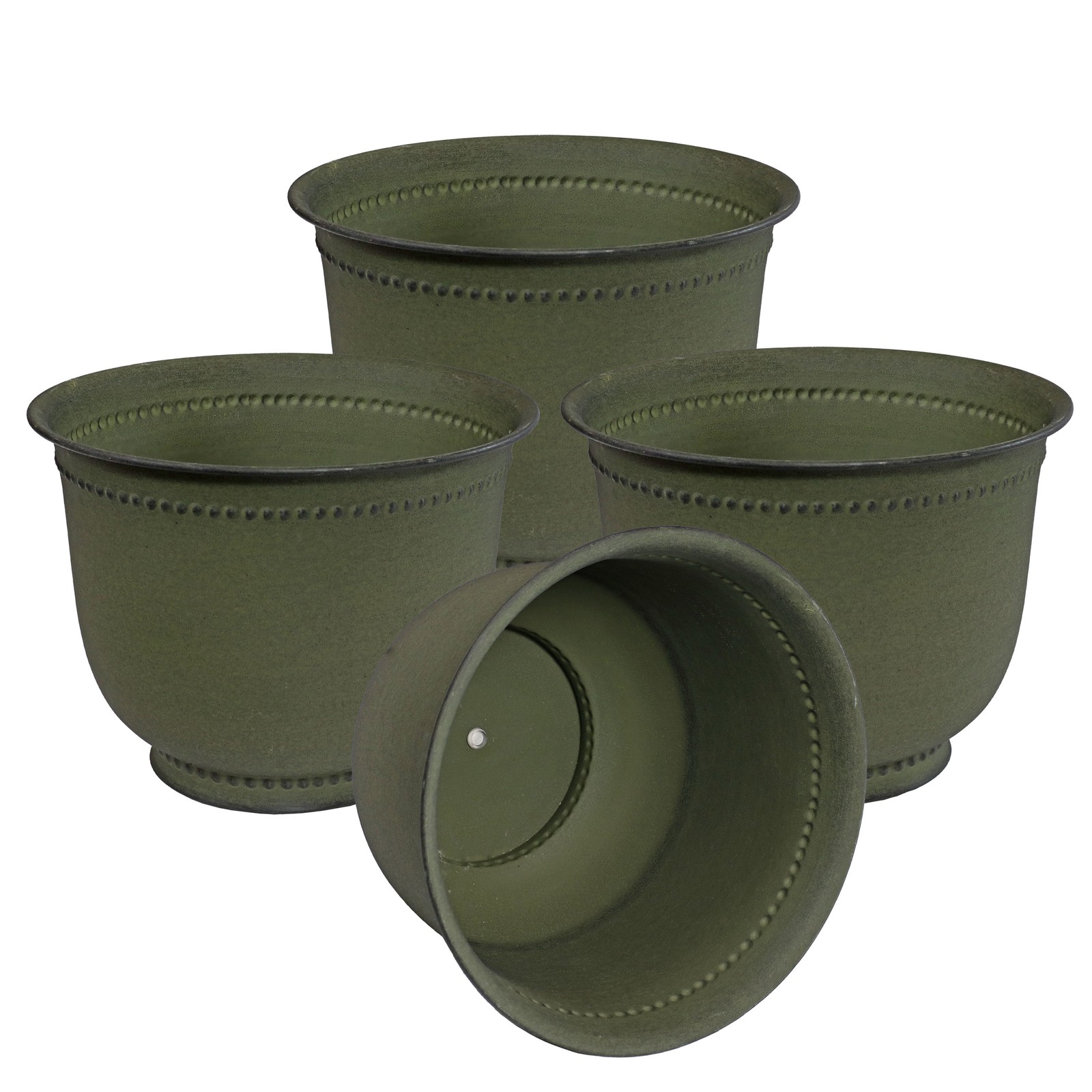 Michael Metal Planter - 14.5 in - Matte Sage - Set of 4 by Sunnydaze