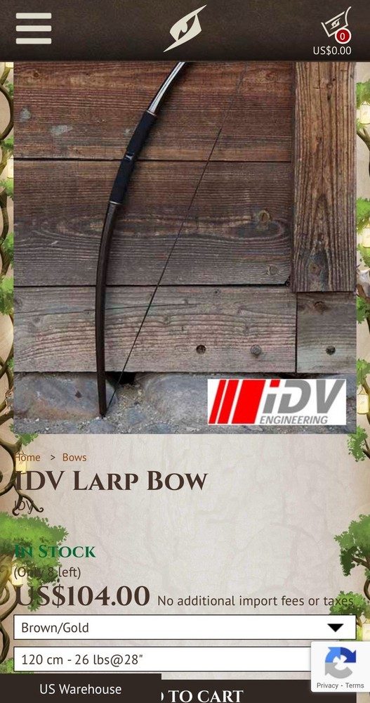 IDV LARP bow (26# @ 28”)