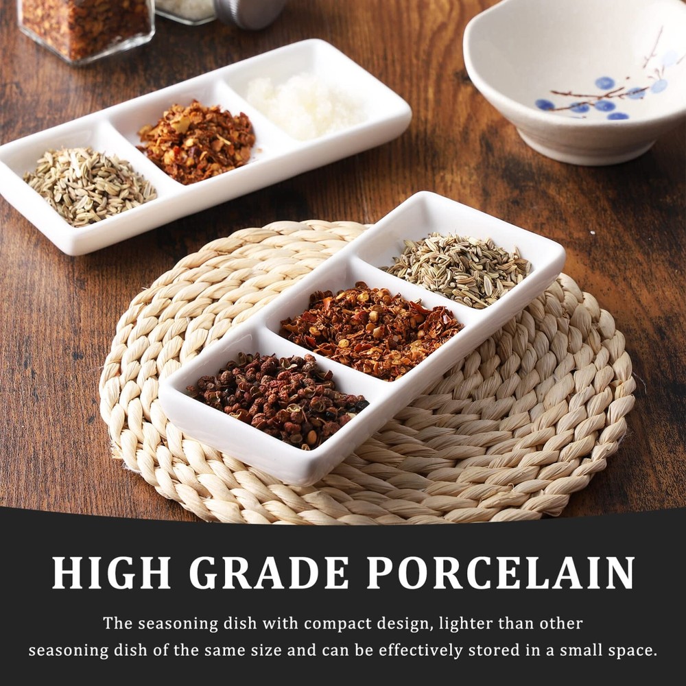 6 Inch White Ceramic Serving Tray 3 Compartment Appetizer Platters Rectangula...