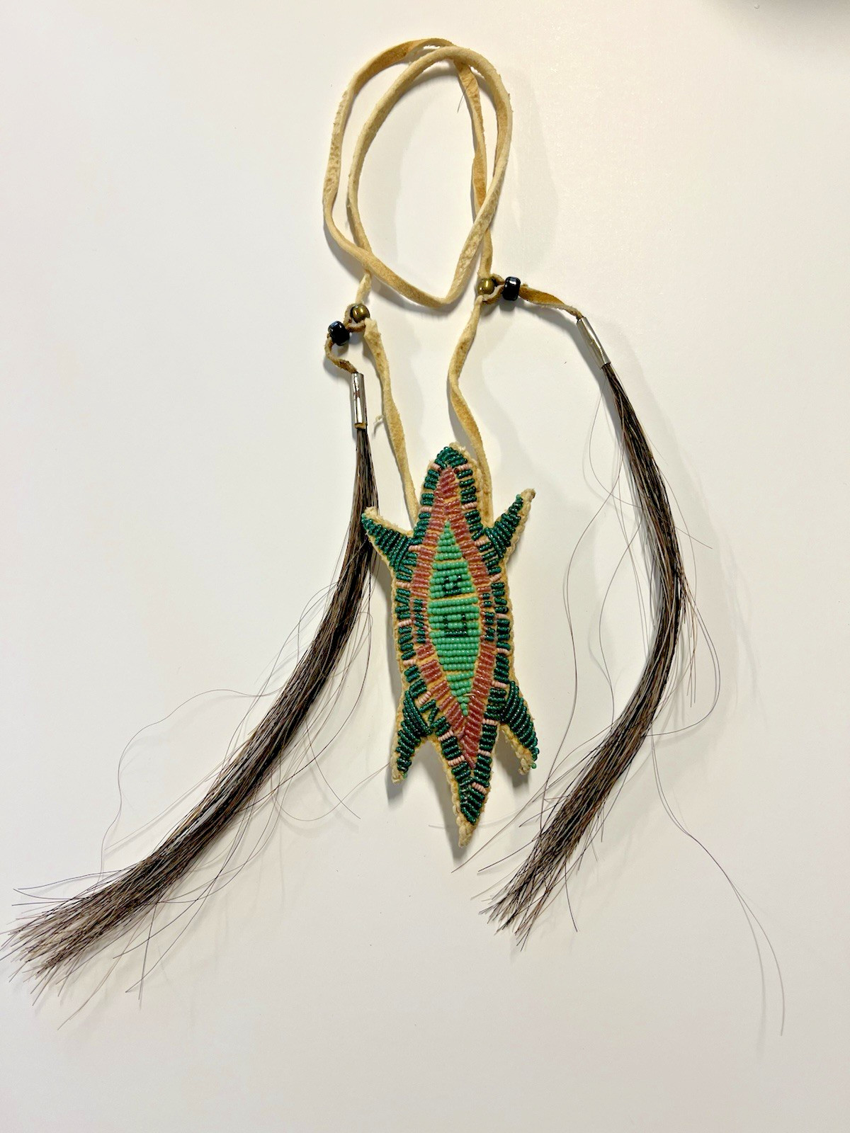 Native American Indian Rawhide Lizard Fetish & Horse Hair Tassels; Hand Sewn