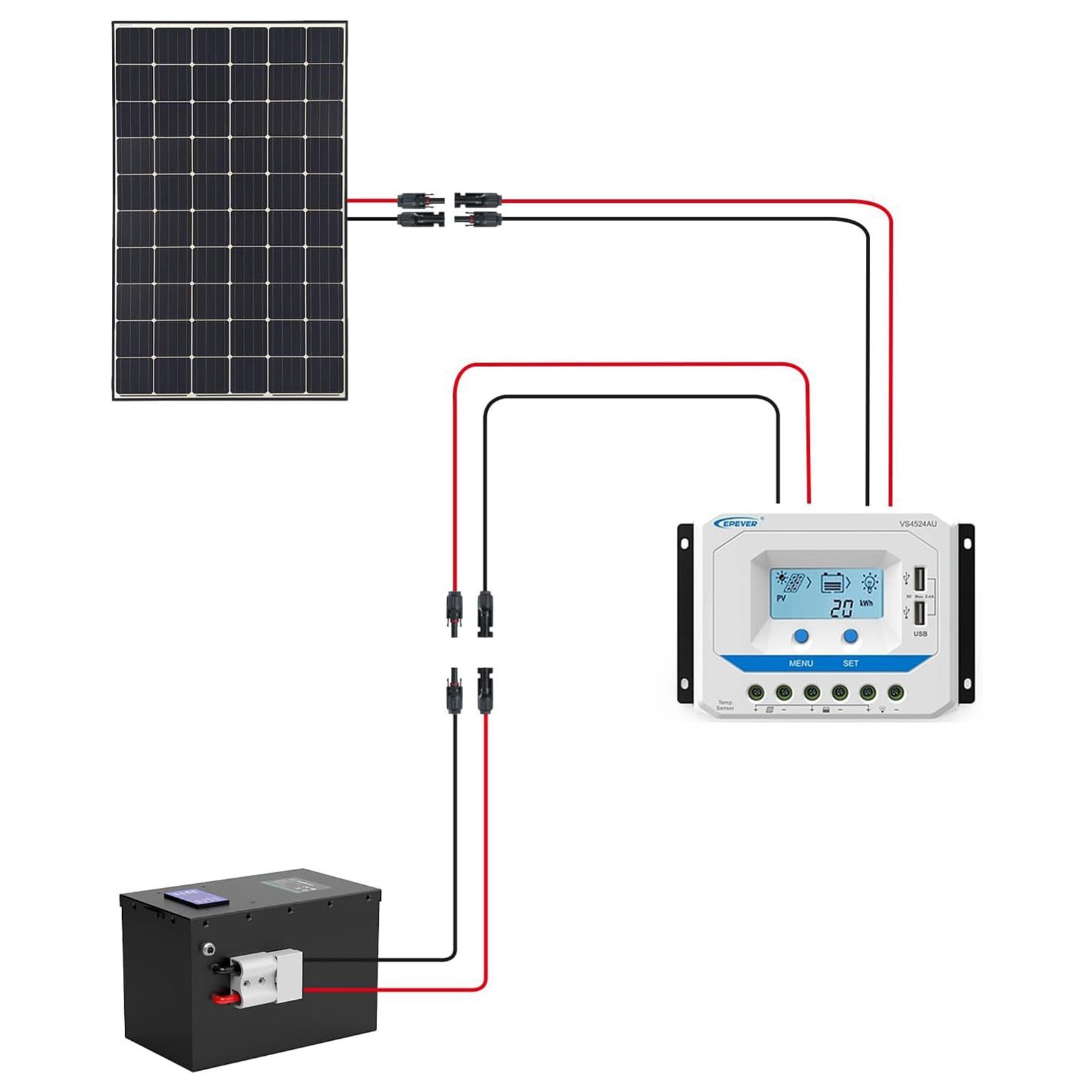 50ft Black+Red 10AWG Solar Panel Extension Cable Flexible PV Wire w/ Connectors