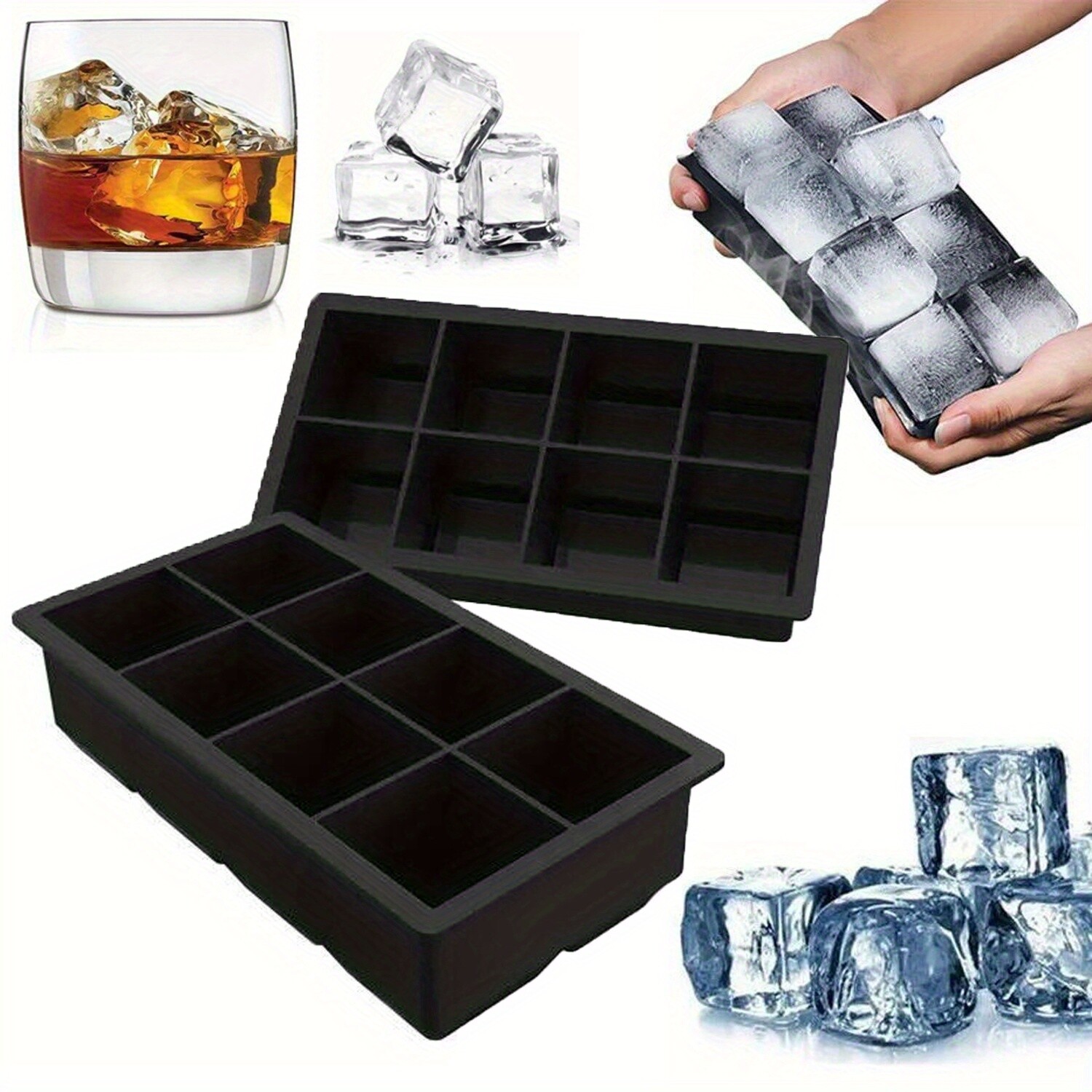Large Ice Cube Molds 2 Pack, Silicone Ice Cube Tray for Freezer Whiskey