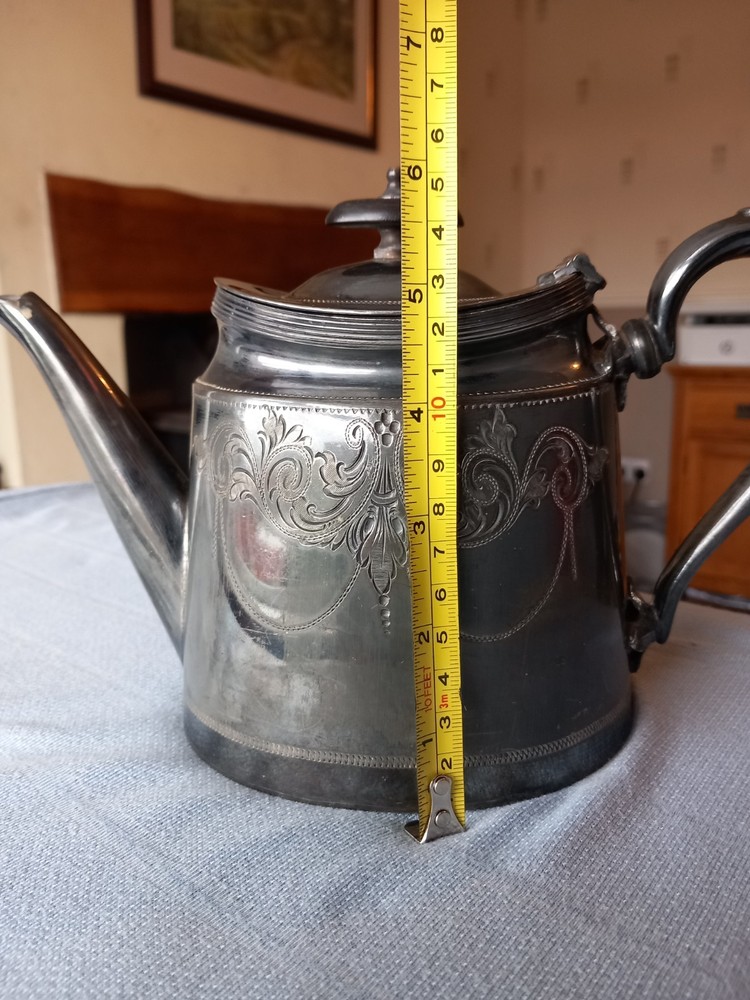 AW & JH Silver Plated Teapot, Ebony Handle, Model 2250.