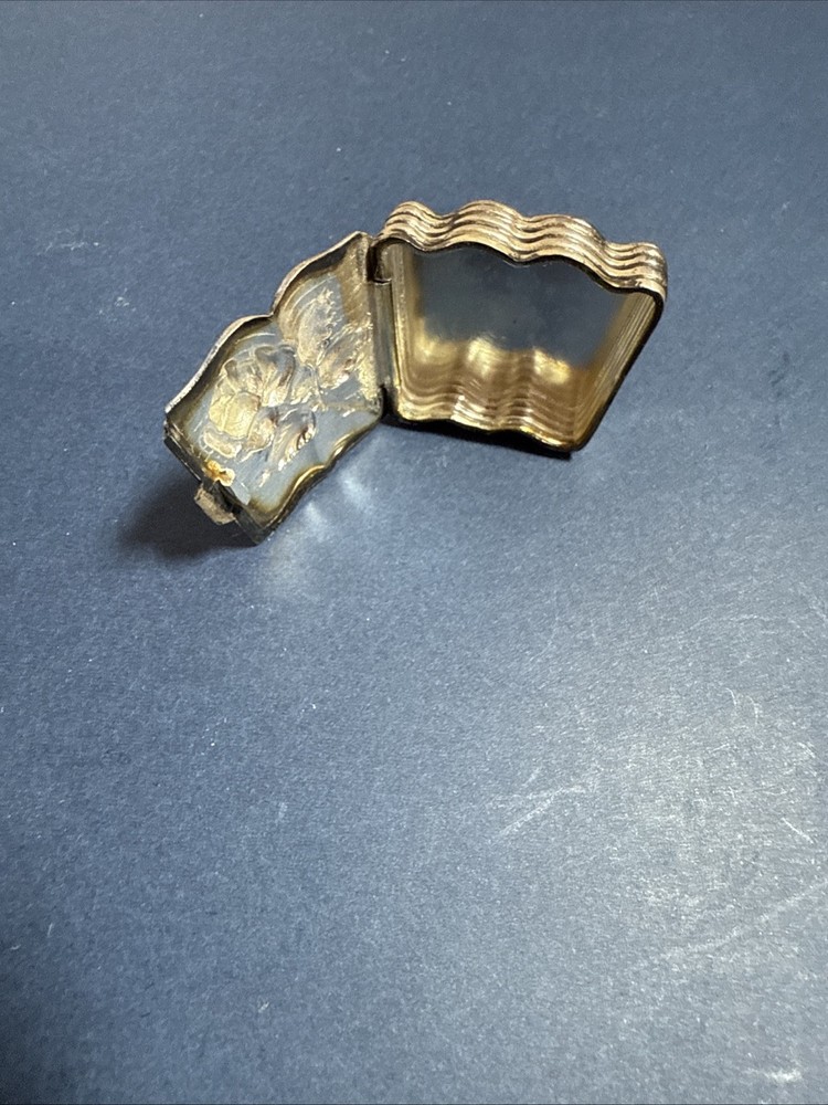 Vintage Solid Silver Book shape PillBox with rose , Snuff Box