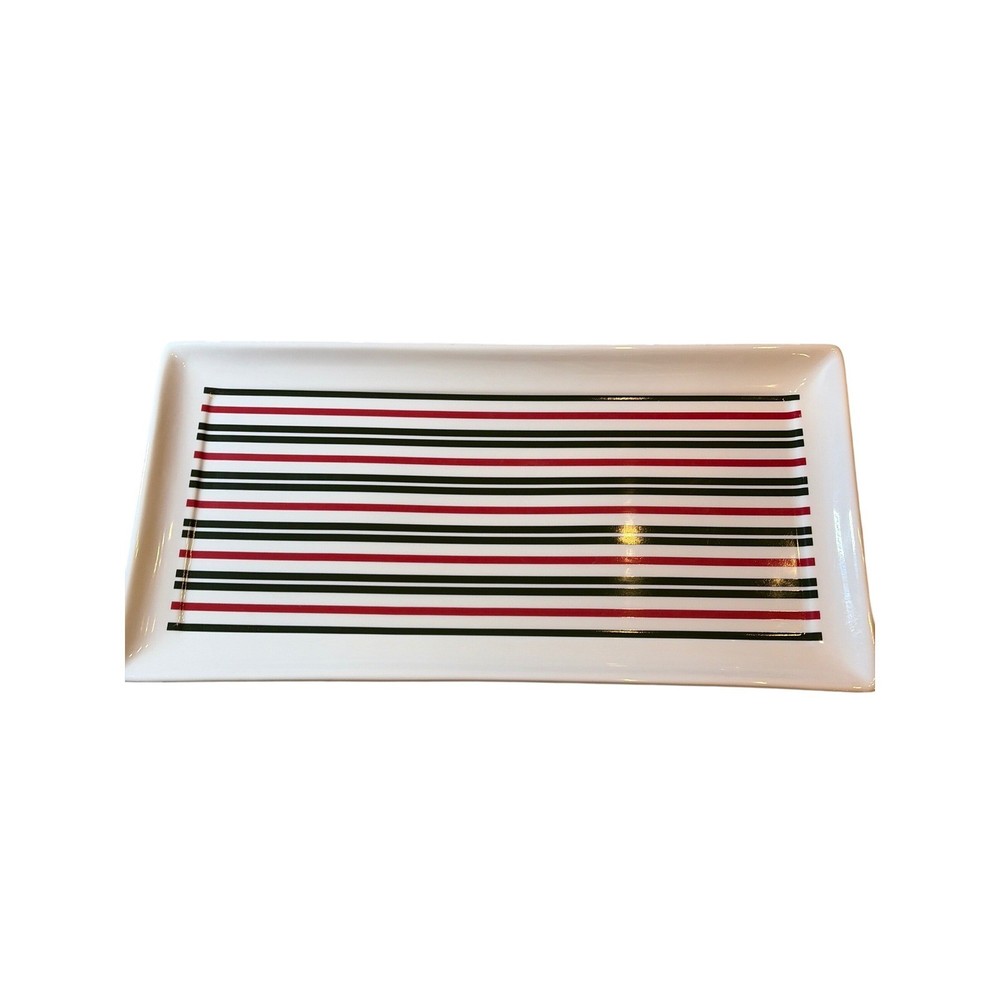 Eddie Bauer Holiday Platter Rectangular Ceramic Serving Tray Striped New in Box