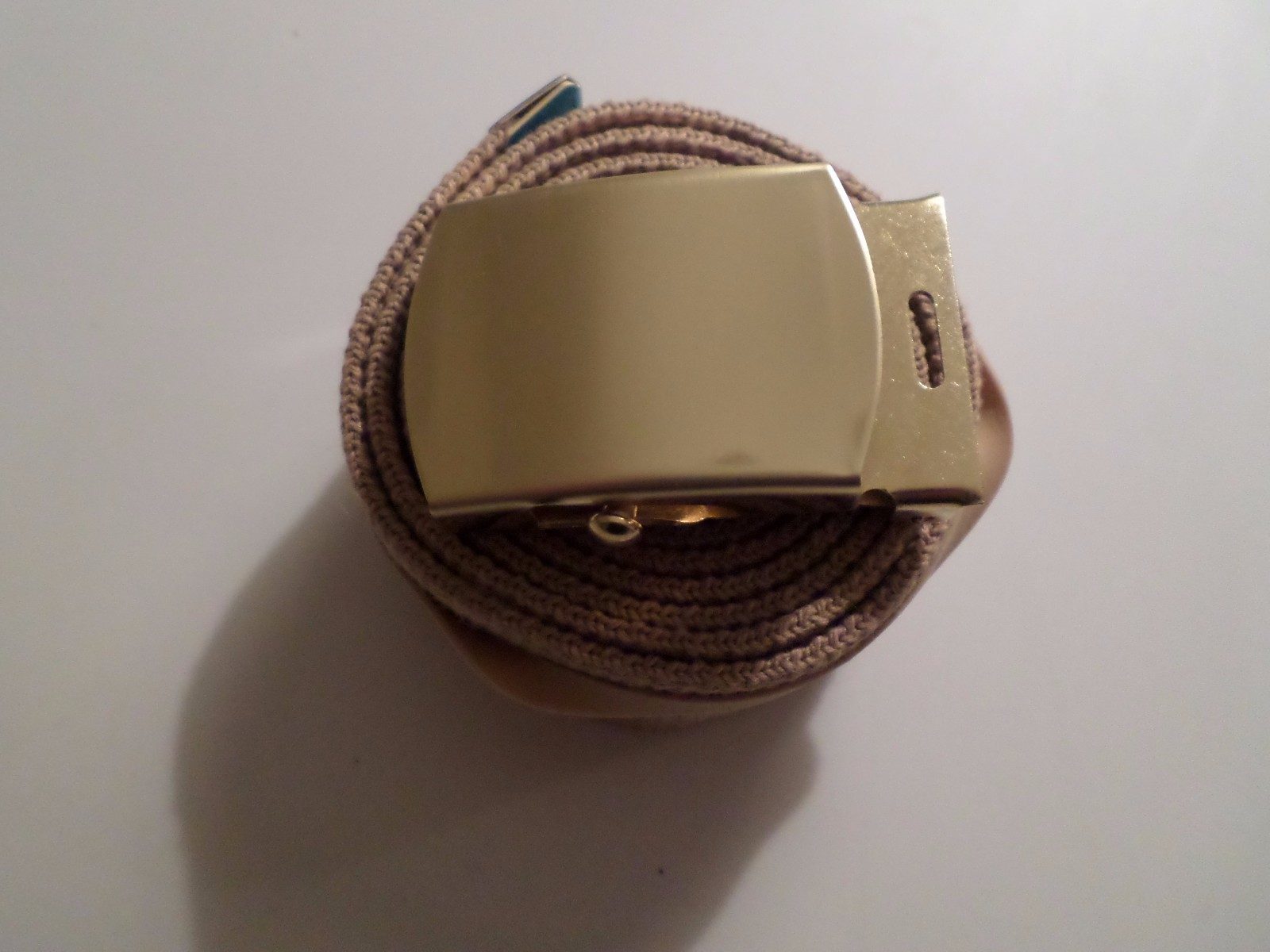 U.S MILITARY KHAKI WEB BELT WITH SOLID BRASS BUCKLE U.S.A MADE 54" HEAVY WEB