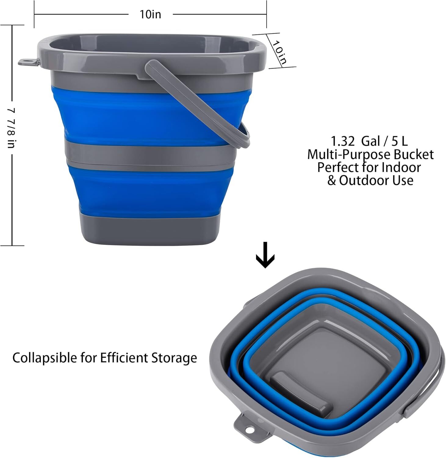 2 Pack Collapsible Plastic Buckets 5L Foldable Rectangular Water Pail Portable