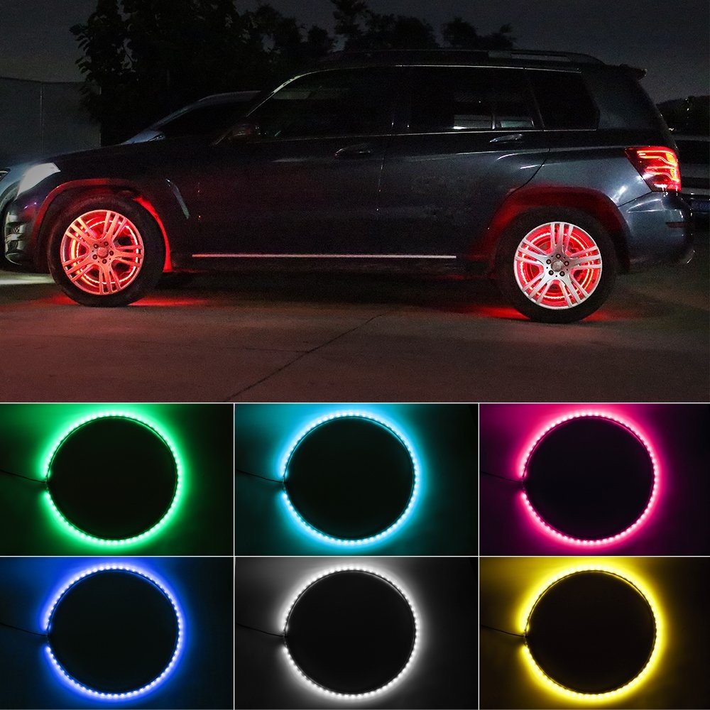 4pcs 15.5'' RGB Wheel Ring Light LED Kit For Truck Car Rim Light Bluetooth APP