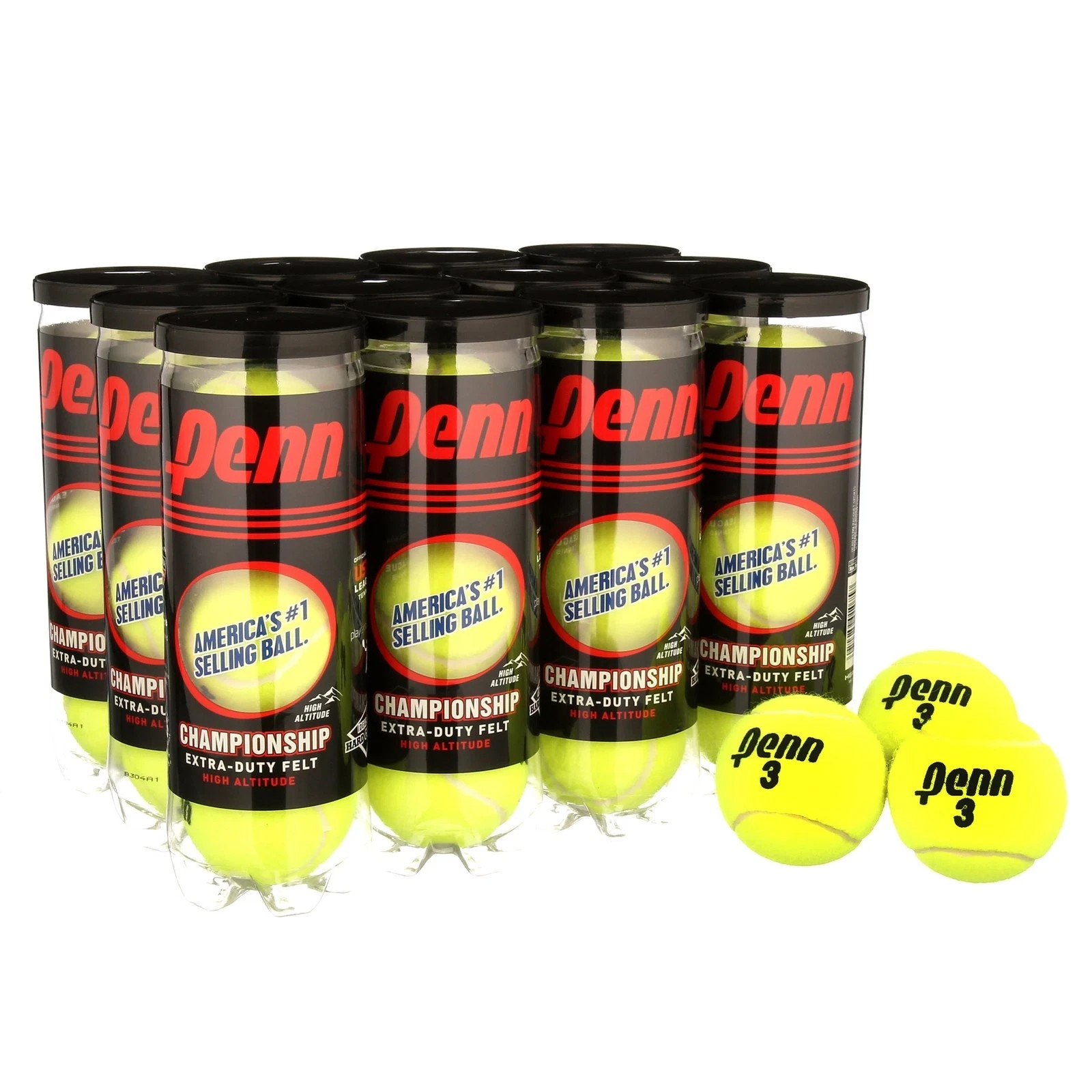 Championship Extra-Duty felt High-Altitude Tennis Balls (12 Cans, 36 Balls)